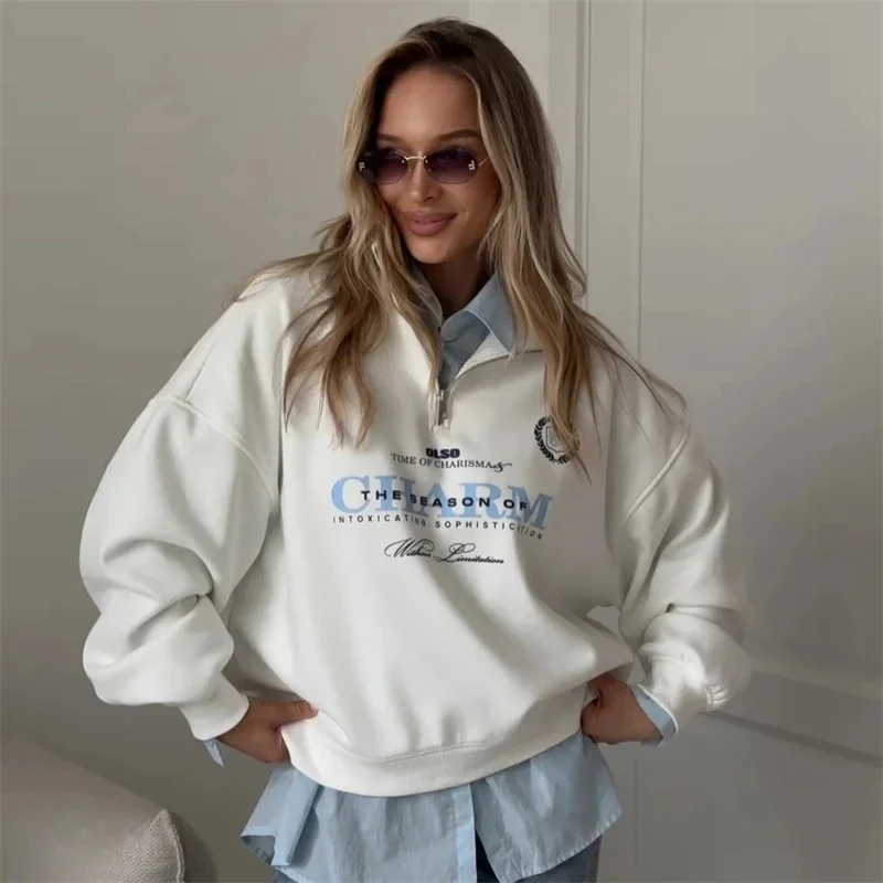 European And American Fashion Trend English Letter Pattern Oversized T-shirt Women Y2K Streetwear Loose V-neck Long Sleevedshirt