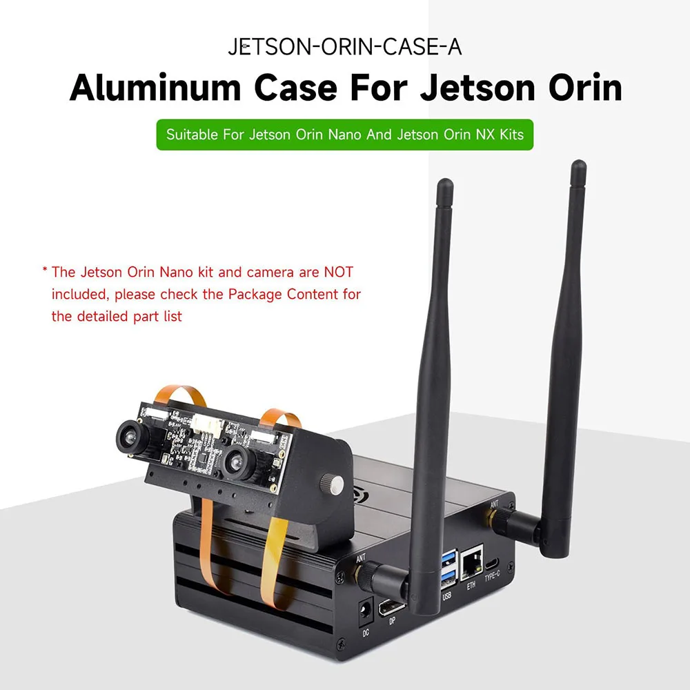 Aluminum Alloy Case for Jetson Orin, Metal Case with 2pcs Antenna + Camera Holder + Cables Kit for Jetson Orin Nano