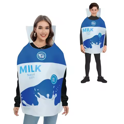 Boys Milk Carton Box Costume Halloween Funny Food Milk Outfit for Unisex Party Performance Clothing