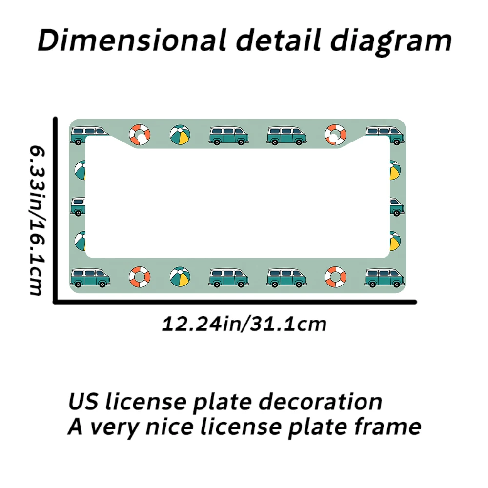 قطعة واحدة من إطار لوحة الترخيص ذو فتحتين باللون الأخضر القديم مع نمط كرة الشاحنة والشاطئ، مادة الألومنيوم، 6 × 12 بوصة، تتضمن طقم براغي