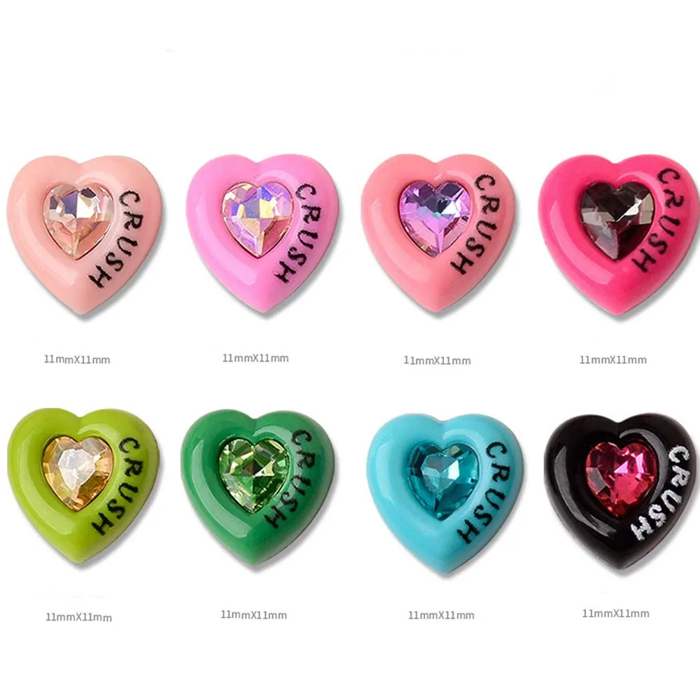 10pcs Y2K Dopamine Heart Nail Art Charm 3D Crush Crystal Glass Heart Love Nail Decoration accessori per unghie fai da te Lolita Girl