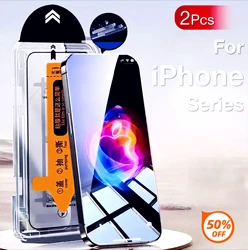 2Pcs For iPhone 11 12 13 14 15 16 XR XS Pro Max Plus Screen Protector Toughened Glass Phone With Install Kit Remove Magicjohn