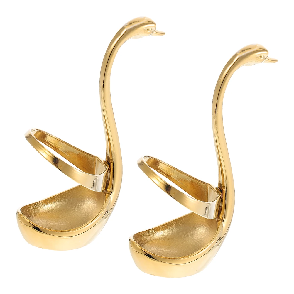

2 Pcs Swan Shaped Metal Ornaments Kitchen Fork Storage Bucket Elegant Holder Fruit Dessert Fork Container