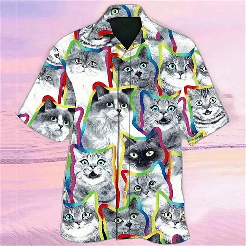 Funny Hawaiian Shirt For Men 3d Music Cat Print Beach Sweatshirt Street Designer Short Sleeved Shirt High Quality Men\'s Clothing