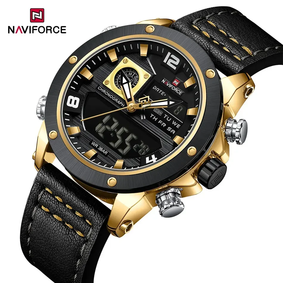 NAVIFORCE NF8051T Men Double Display Waterproof Sports Military Quartz Watch For Male Digital Wristwatch Style Clock