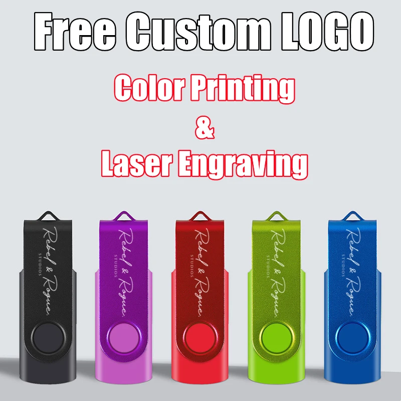 แฟลชไดรฟ์ USB2.0หมุนได้แบบโลหะสี10ชิ้น/ล็อตแฟลชไดรฟ์ขนาด2GB 4GB 8GB 16GB 32GB 128GB