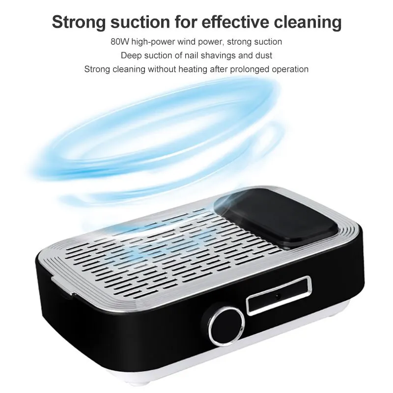 80W High Power Charge Nail Vacuum Cleaner Polish Gel Remover Pedicure Dust Absorber With Removable Filters Nail Salon Tool