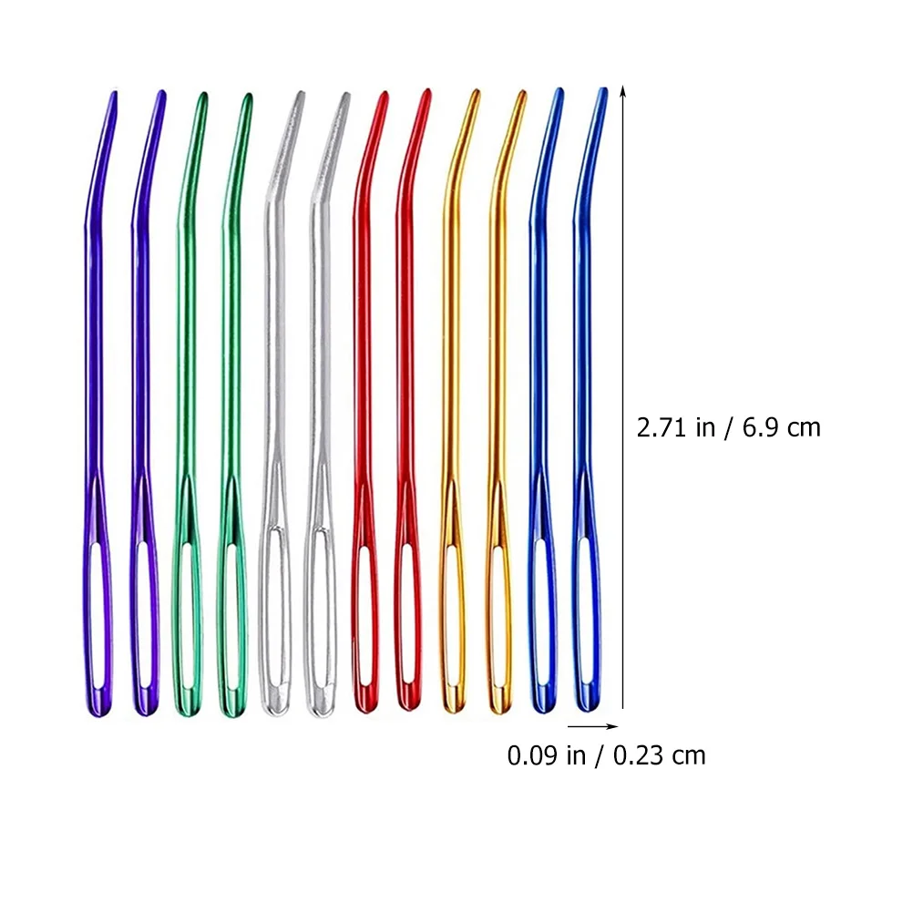 12pçs agulhas de costura de segurança, ferramentas de tricô de borda lisa de alumínio para suéteres, cachecóis, projetos, fio portátil