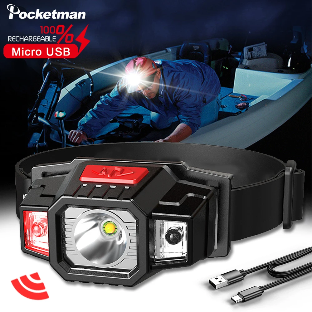 

LED Mini Induction Headlight Strong Light Micro USB Direct Charging Portable Waterproof Reading Night Running Camping Headlamp