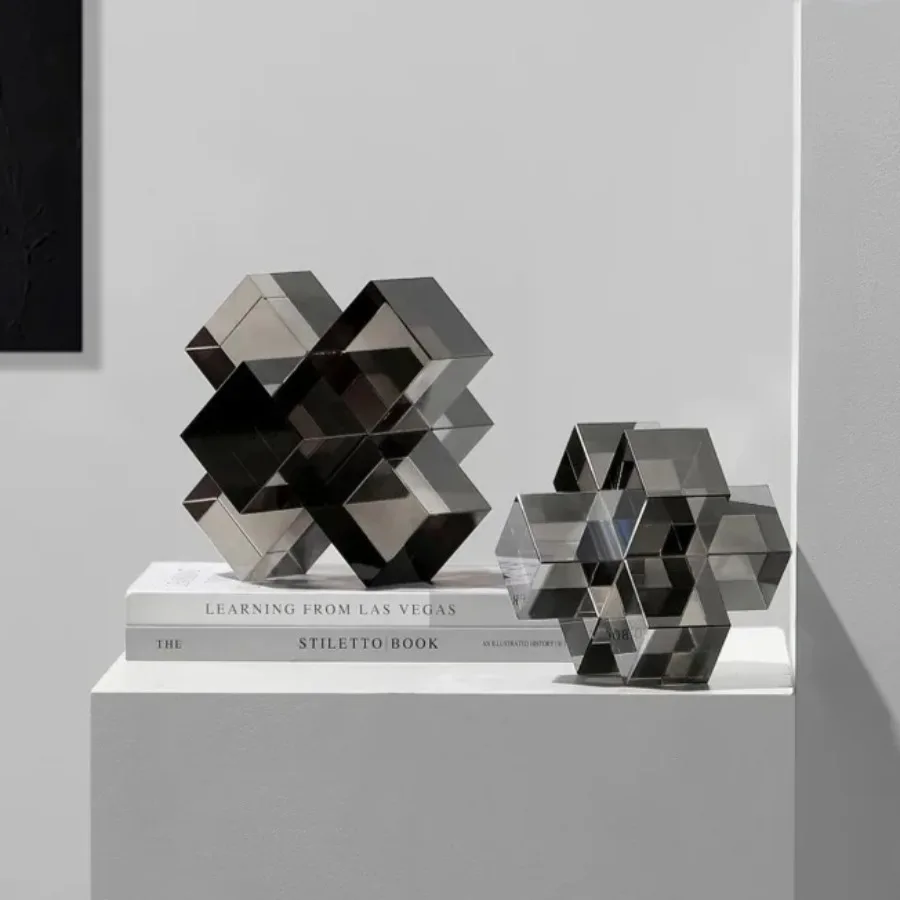 Minimalismus Kreuz Kristall Ornamente Transparente Geometrische Quadratische Kristall Statue Schreibtisch Milchglas Handwerk Skulptur Wohnkultur