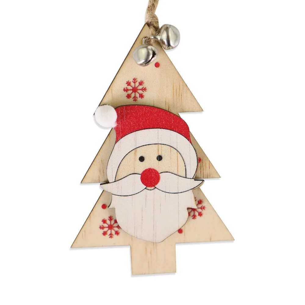

Wooden Santa Claus Pendant with Bells Cartoon Christmas Wooden Ornament Elk Christmas Pendent Christmas Tree Decoration Xmas Day