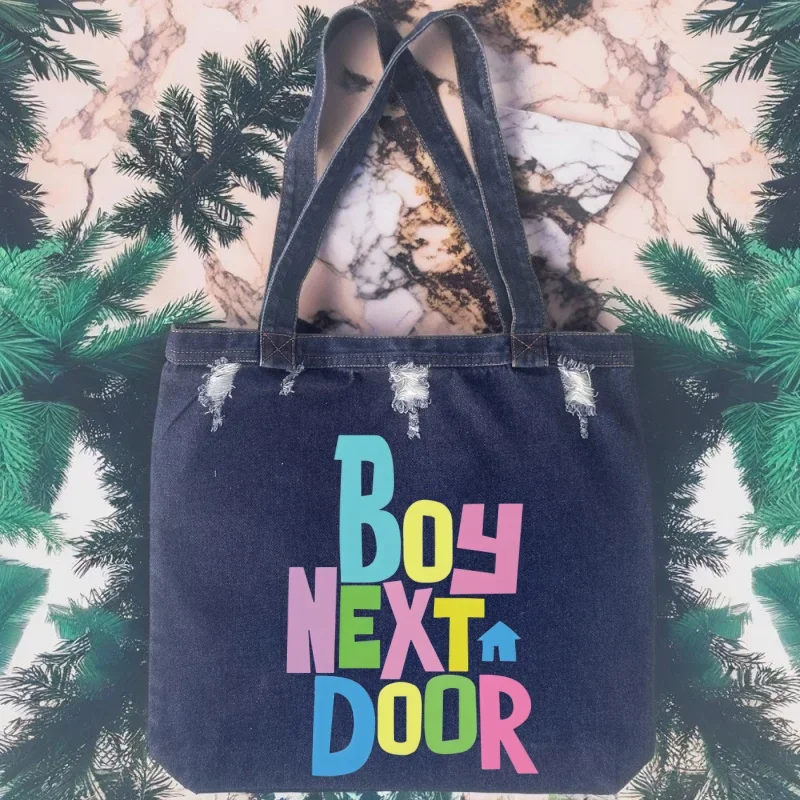 

BOYNEXTDOOR Women Shoulder Large Capacity Denim Tote Bag Solid Color Handbag Jean Bag Simple Commuter Handbag Crossbody Bags