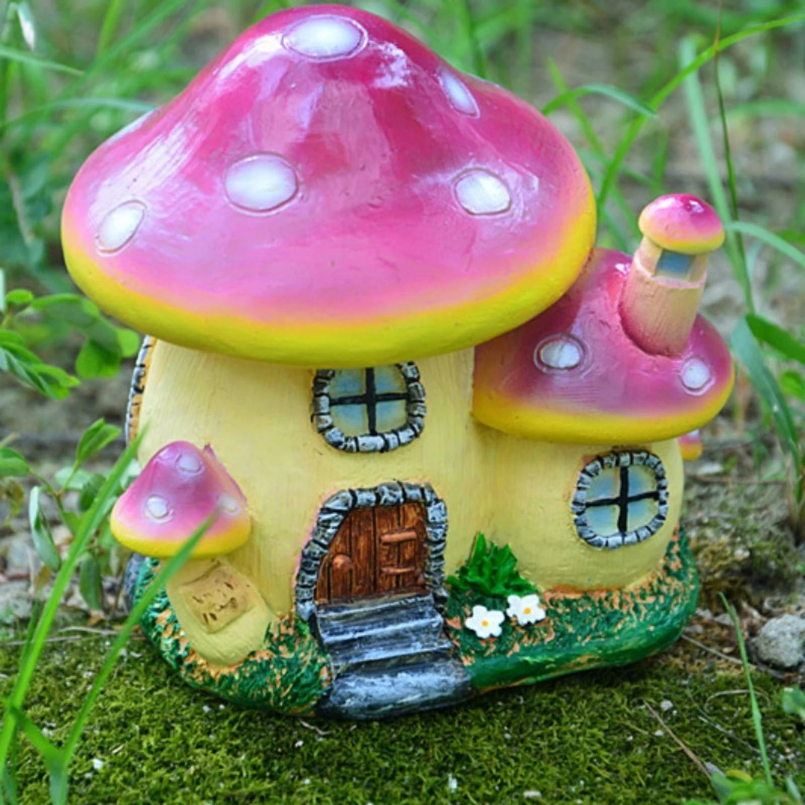 Fungus Cottage House Cute Fungus House Cottage with Chimney Glossy Miniature Colorful for Hobbyists, Terrarium, Bonsai