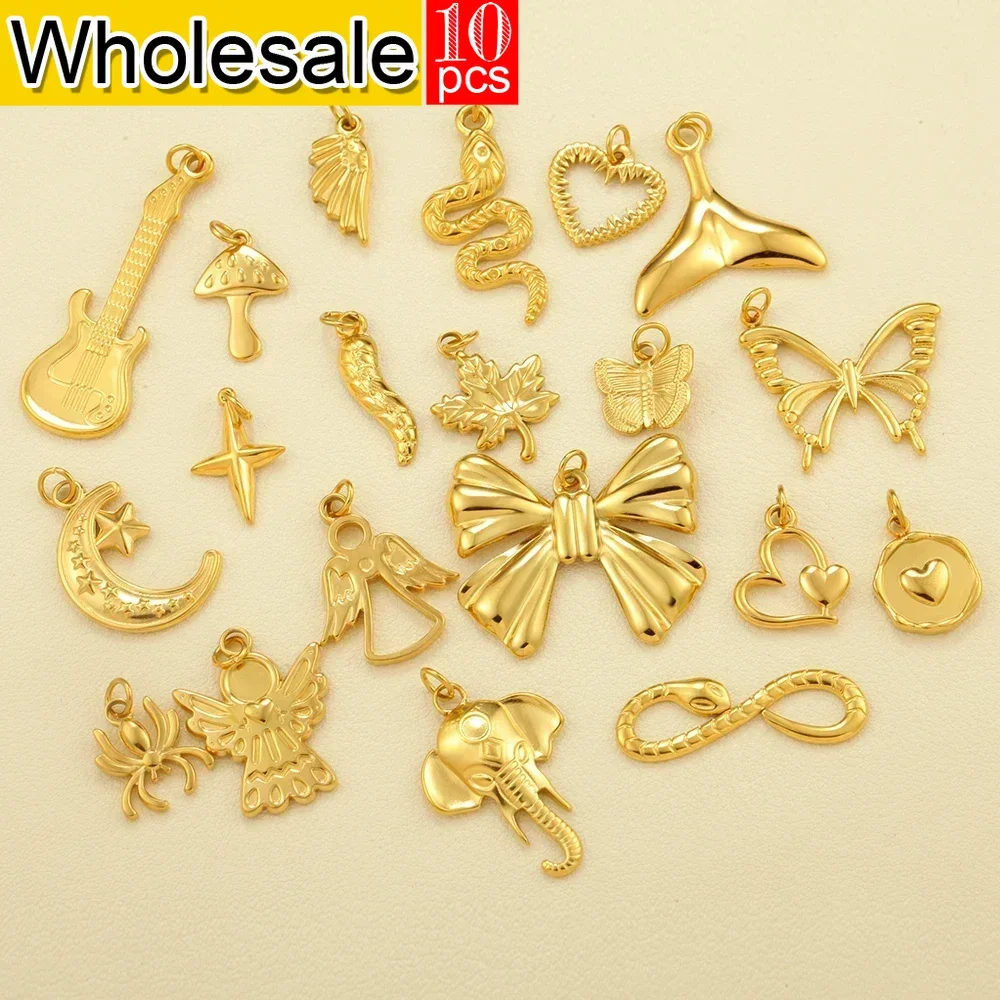 10PCS Good Quality Charms Pendant Bow Crescent Angel Pendants DIY Necklace Bracelet Women's Stainless Steel Chunky Jewelry