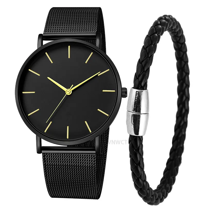 

Fashion Men Watch Magnetic Bracelet Ultra Thin Quartz Watch Men Slim Mesh Steel Waterproof Sport Watch Black Relogio Masculino