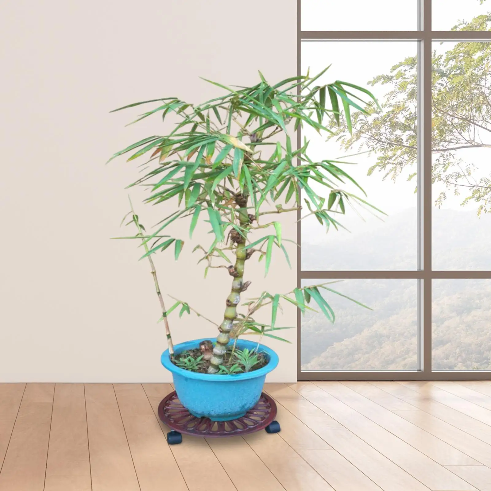 Plant Stand with Wheels with 3 Casters Round Pallet Trolley Plant Saucer Rolling Stand for Garden Shop Office Balcony Backyard
