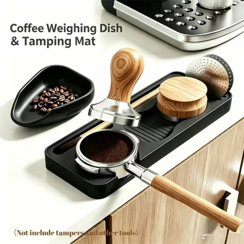 2Pcs Silicone Coffee Tamping Mat & Coffee Bean Dosing Tray Set Multi Slot Espresso Coffee Tamper Station Coffee Tools Organizer