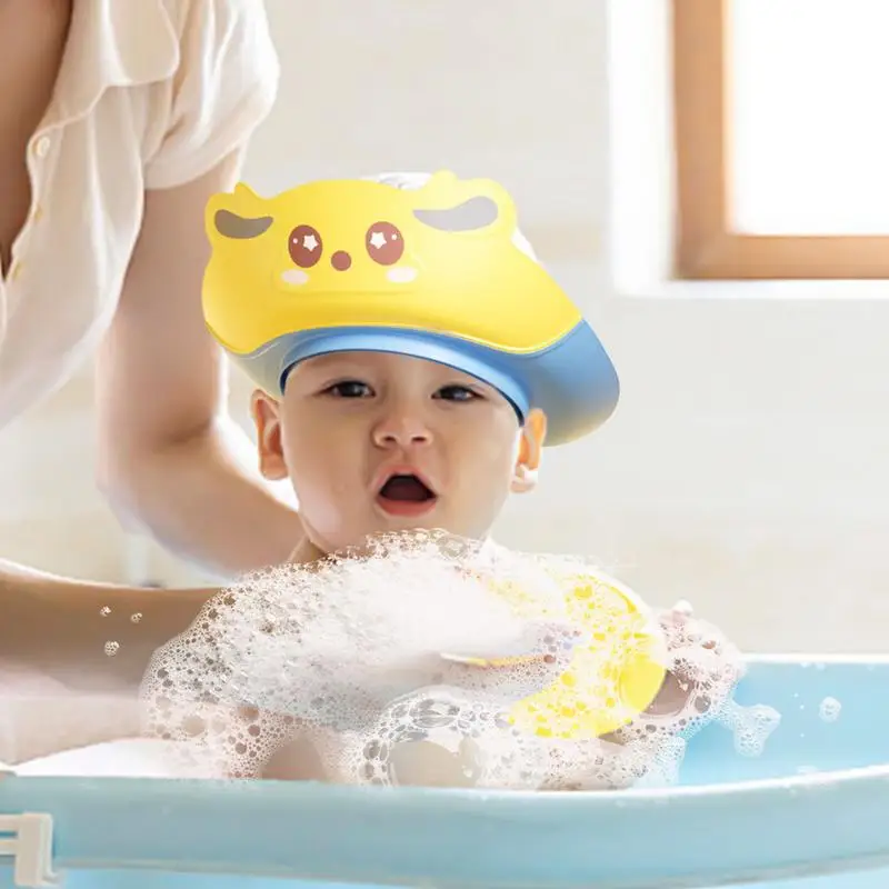 Baby Shower Cap Kids Soft Shower Shield Cartoon Baby Bathing Visor Eye And Ear Protection Shampoo Adjustable Bath Bathing Hat