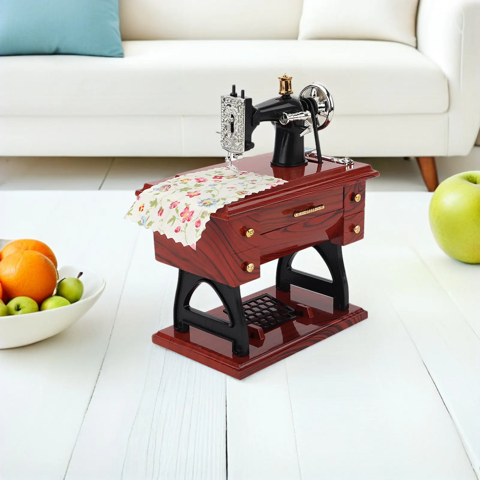 Vintage Sewing Machine Music Box Mini Retro Style Hand-Cranked Mechanical Musical Ornament for Home Craft Table Decoration