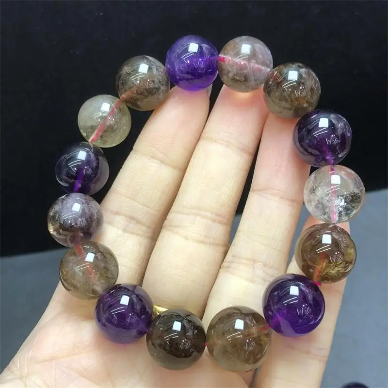 

14MM Natural Auralite Quartz Bead Bracelet Energy Gemstone Women Stretch Jewelry Healing Birthday Present 1PCS