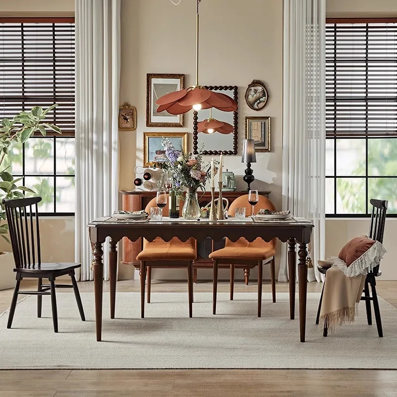 Cadeiras de mesa de jantar retrô americanas de madeira maciça, casa francesa, pequeno apartamento, mesa de jantar simples