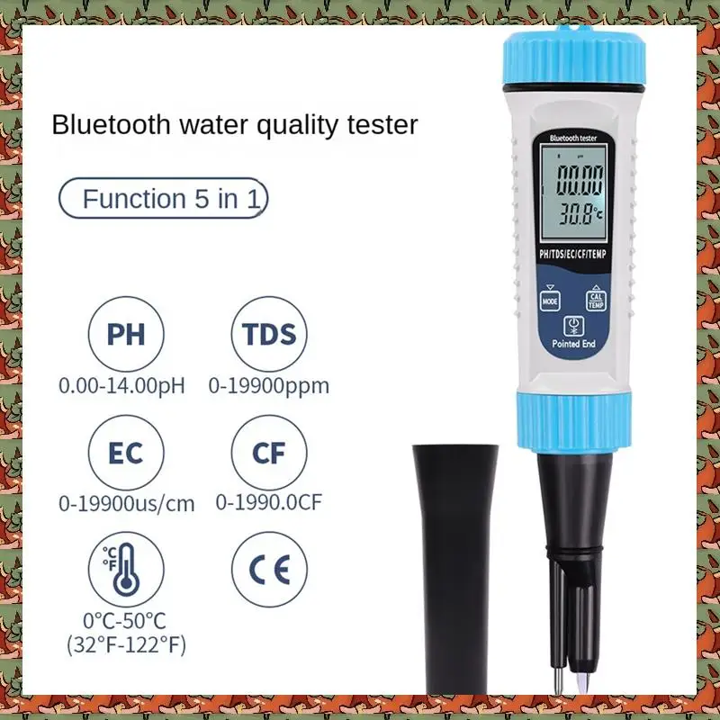 

ABLQ 5 In1 PH Meter With BT High Accuracy Measurement Of PH/TDS/EC/CF/Temp Water Testing Kit For Water Hydroponics Lab