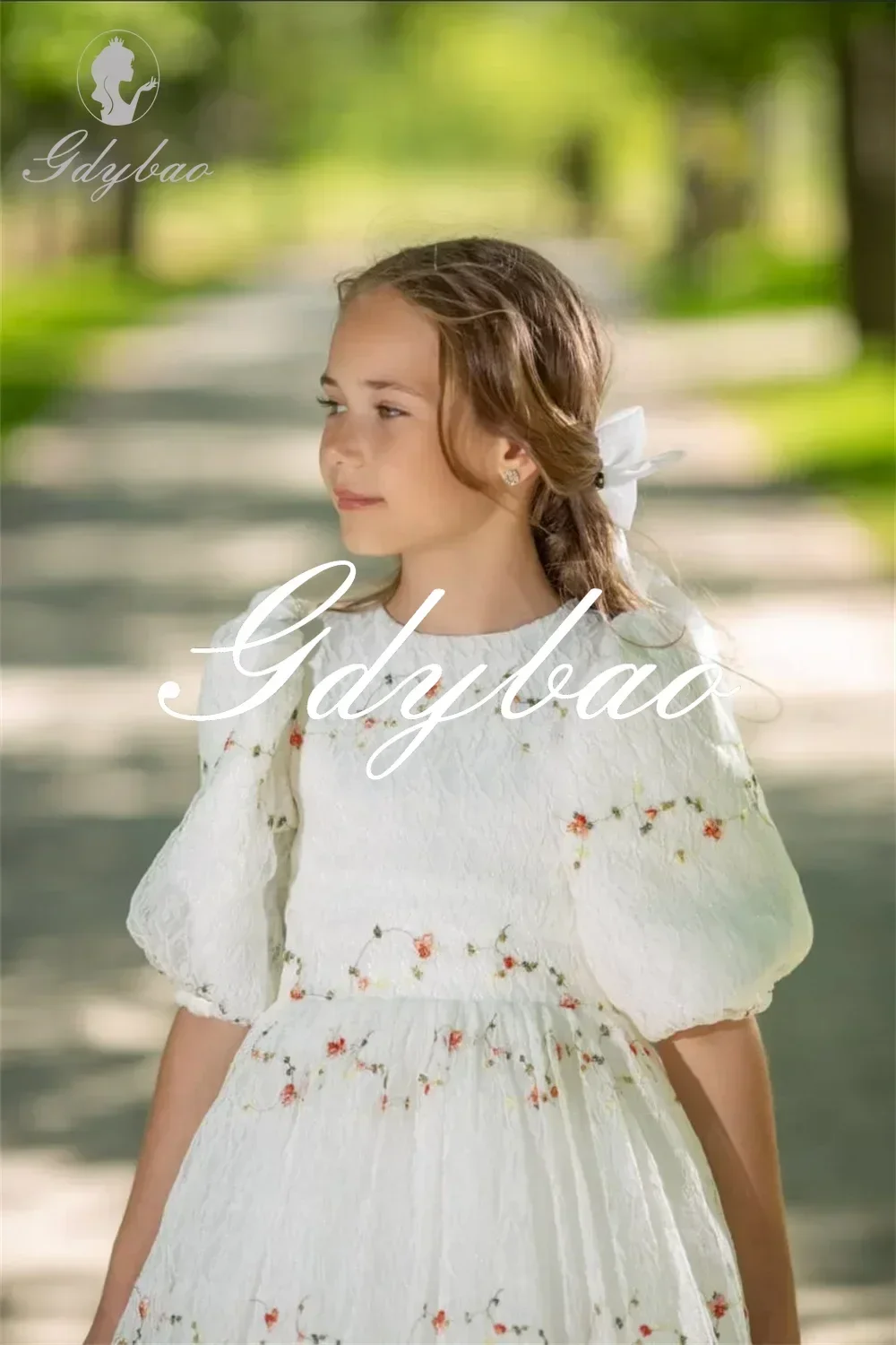 Vestido clásico elegante de primera comunión con mangas abullonadas para niña, largo hasta el suelo, sencillo, línea A, para fiesta de boda, vestido de flores para niña, novedad de 2024