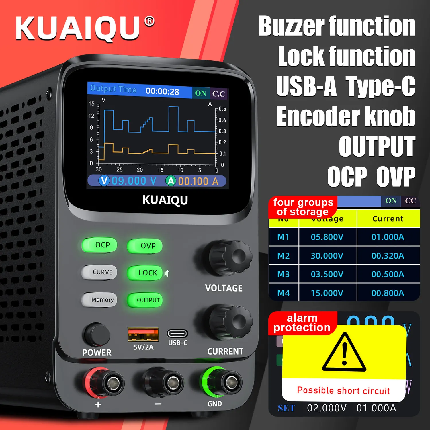 

Hyperbolic Bench Power Supply Lab 30V Adjustable Power Supply Accuracy 0.001A 5-digit Display Data Storage OCP OVP Programmable