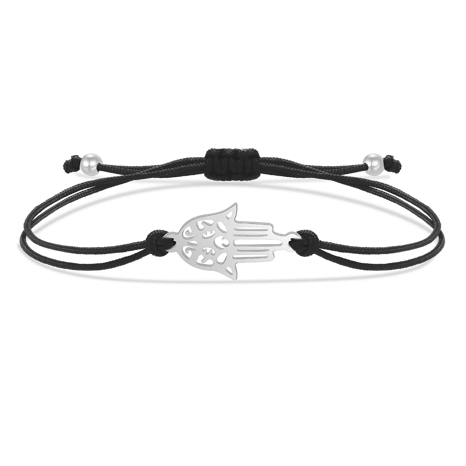 Gold-plated Stainless Steel Hamsa Hand Of Fatima Lucky Charm Bracelet Women Grey Red Black String Handmade With Love Jewelry