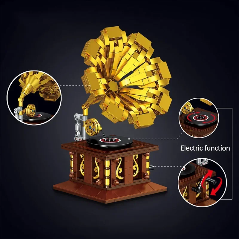 Bloques de construcción de máquina de coser para niños, Mini muebles Retro de ciudad impresionante, modelo de máquina de coser, fonógrafo de amigos, juguetes de ladrillos DIY, regalo