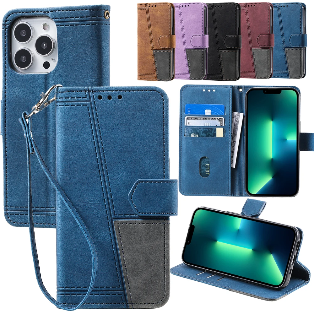 

Luxury Leather Flip Wallet Case For iPhone 13 Pro Max 12 Mini 6 7 8 Plus XR X XS SE 2022 Card Slot Stand Classic Rope Capa