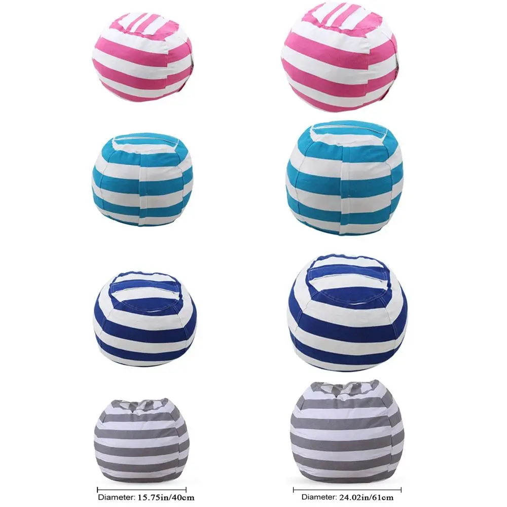 Stuffable Animal Toys Storage Bean Bag Large Capacity Stripe Round Storage Bags Kids Plush Toy Organizer