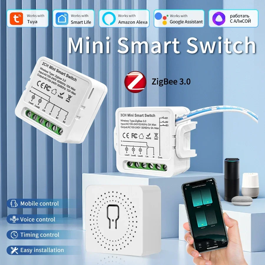 1/2/3 Channels Zigbee 3.0 Smart Wireless Switch 16A/10A/5A 100-240V Smart Home APP Voice Control Work with Alexa Google Home