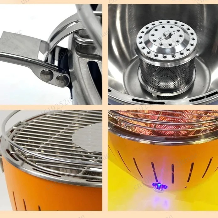 Portable Charcoal BBQ Grill, Household Lotus‑Style Grill with Built‑in Fan, Smokeless Anti‑scald Barbecue Grill