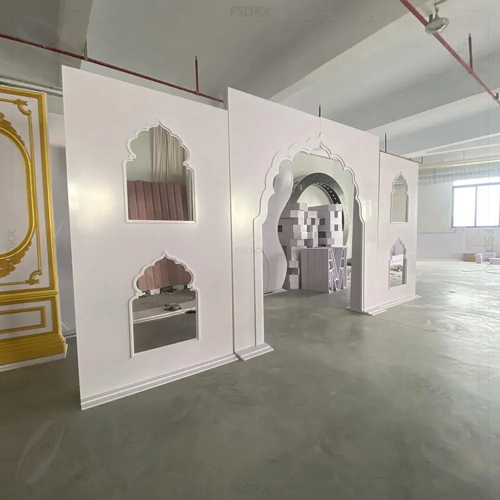 

FSDKX Large Size Curve New Design Luxury PVC Acrylic Arch Shape Birthday White Pvc Wedding Backdrop Decoration for Sale