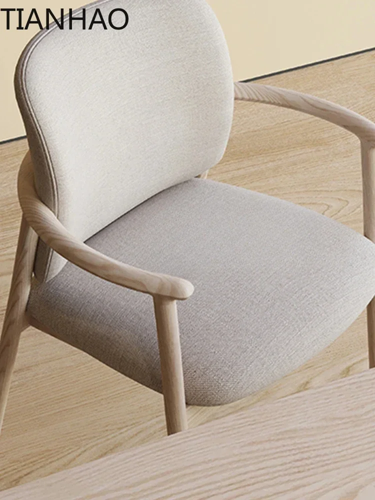 Japanese-style solid wood dining chair, Chinese-style living room, leather cushion, backrest study, home armrest, study