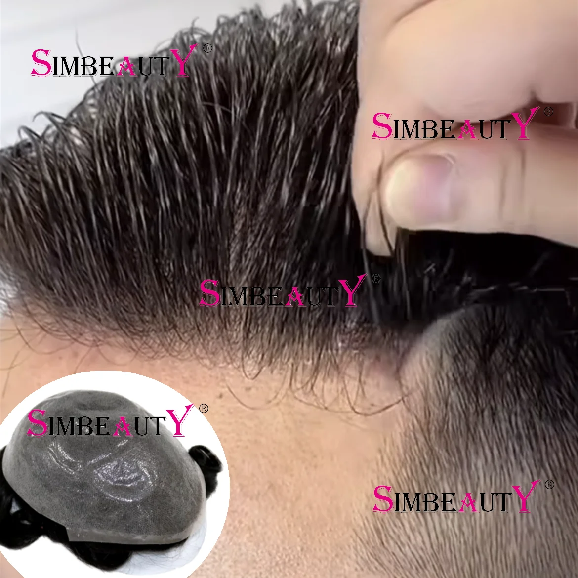 0.02-0.03mm natural hairline 80% density blonde Thin Skin HD Full PU Toupee Vloop grey microskin human hair Capillary prosthesis