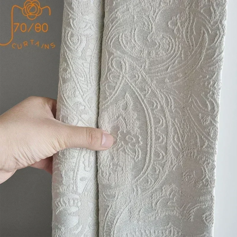 

2024 New Cotton Linen Paisley Jacquard Thickening Blackout Curtains for Living Room Bedroom Finished Custom Home Decoration