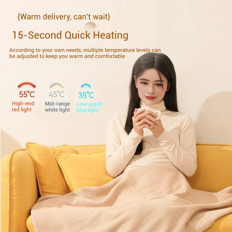 Portable Power Source Heating Shawl Electric Heating Blanket  Wearable 3 Heating Levels Soft Blanket For Home Office Outdoor