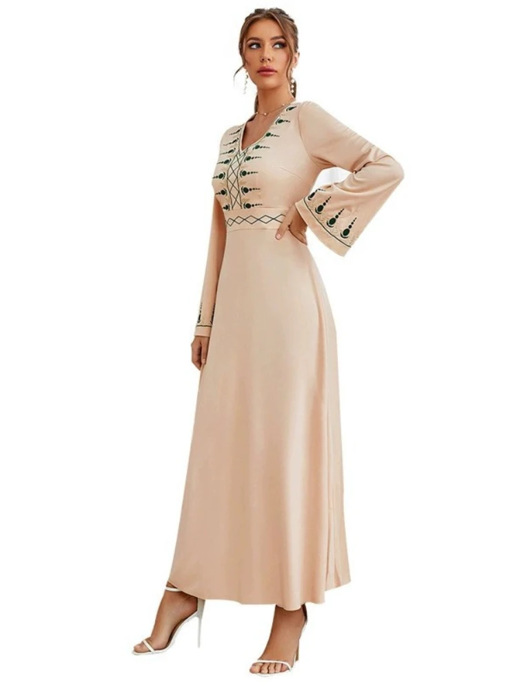 Eid Muslim Women V Neck Party Dress Ramadan Abaya Embroidery Dresses Ramadan Abayas Caftan Kaftan Elegant Vestidos 2024 Spring