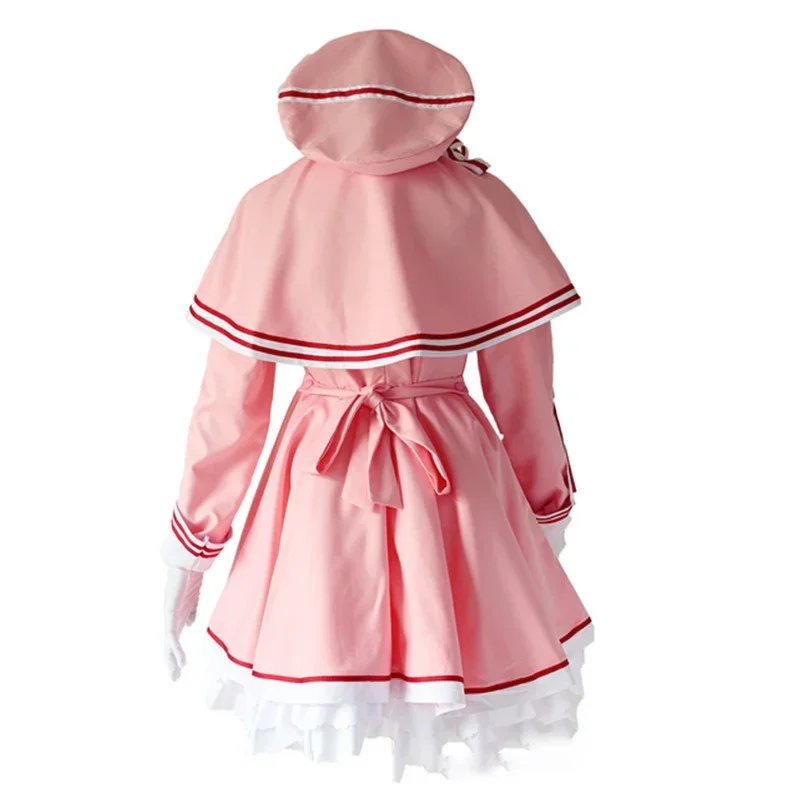 Anime Cardcaptor Sakura Clear Card Sakura Kinomoto Cosplay Costume Pink Long Sleeve Dress School Uniform Sailor Suit