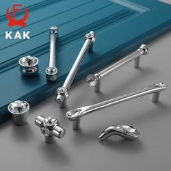 KAK Bright Chrome Furniture Handles Crystal Kitchen Cabinet Handle Zinc Alloy Wardrobe Door Pulls Solid Decorative Door Hardware