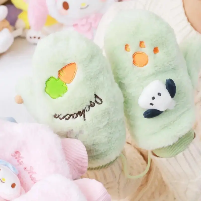 Sanrio Flap Gloves Kuromi Cinnamoroll Mymelody Kawaii Pochacco Soft Sister Cute Cartoon Winter Warm