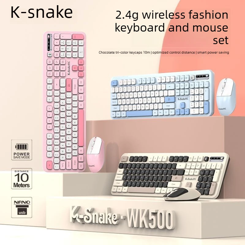 K‑snake WK500 2.4G Bluetooth Wireless Gaming Keyboard Mouse Set Combo RGB Mechanical Office Keyboard Set for PC Laptop Tablet