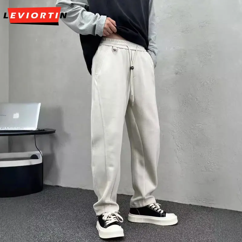 Hip Hop Sweatpants Men Korean Autumn Winter Elastic Waist Wide Leg Loose Straight Trousers Male Curved Knife Sport Jogger Pants