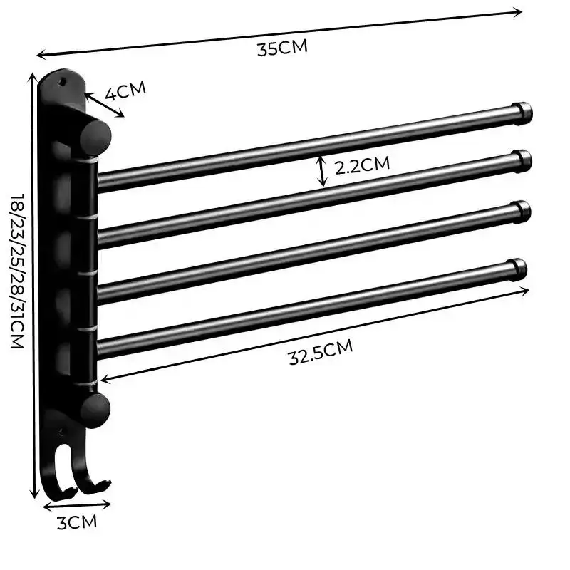 Bathroom Swivel Towel Bar, Multipurpose Towel Rack, Towel Accessories Aluminum Kitchen Robe Holder Dispenser, Roll Hanger,