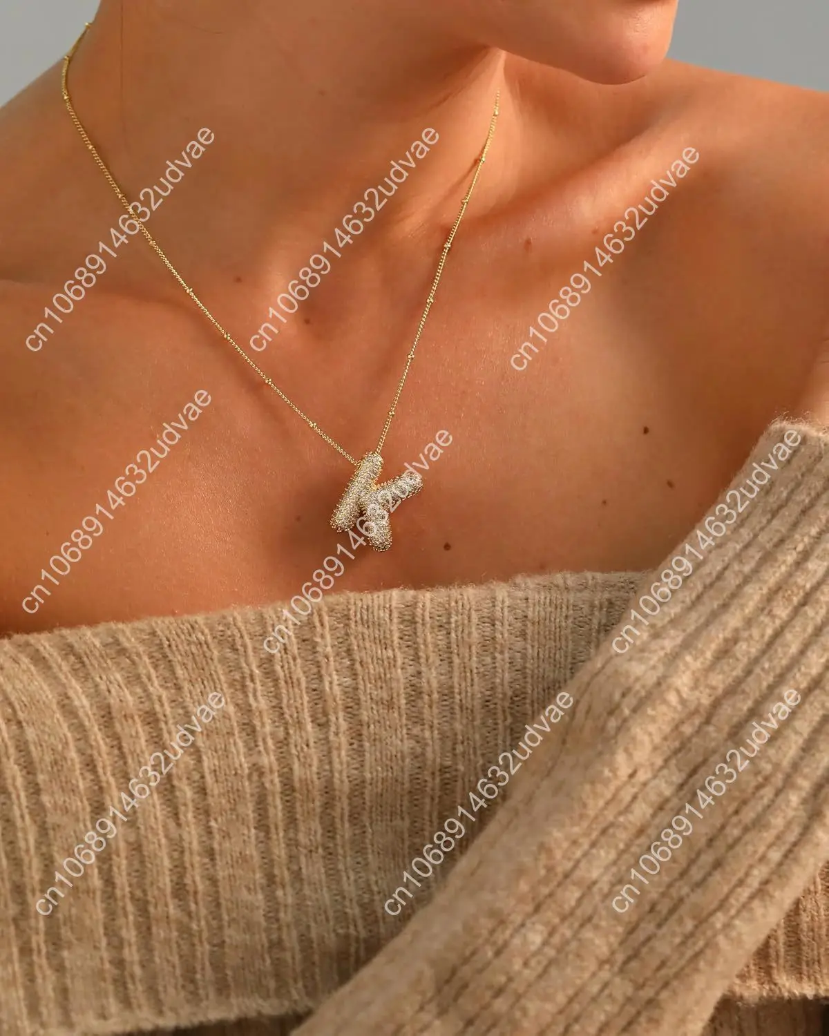 Collana con lettere, collana delicata con palloncino a bolle placcato oro 14k per donna, collana con nome con ciondolo con ciondolo iniziale grosso Personaliz