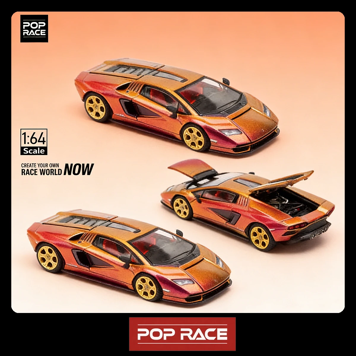 

POP RACE 1:64 Lamborghini Countach LPI 800-4 Blu Hal Gradient Chameleon Limited Edition, коллекционная модель автомобиля из литого металла, в наличии, готов к отправке