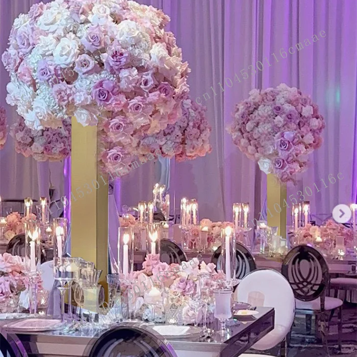 Wedding props Lu Yin Wedding Hall Wedding Hotel Gold Stainless Steel Dining Table Floral Decoration
