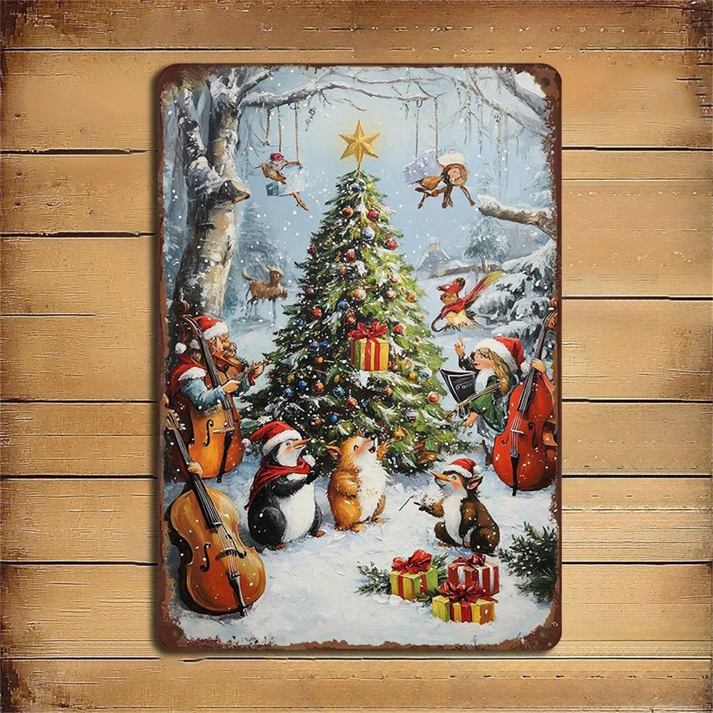 

Christmas Tree with Forest Animals Iron Wall Decor Holiday Metal Rustic Wall Decor Perfect for the Holiday Season Size 8x12 inch